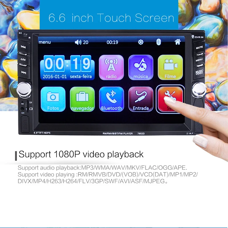 

Car Radio 6.6" HD Multimedia Player Touch Screen Auto audio Car Stereo MP5 Bluetooth USB Camera Car Stereo Player Bluetooth