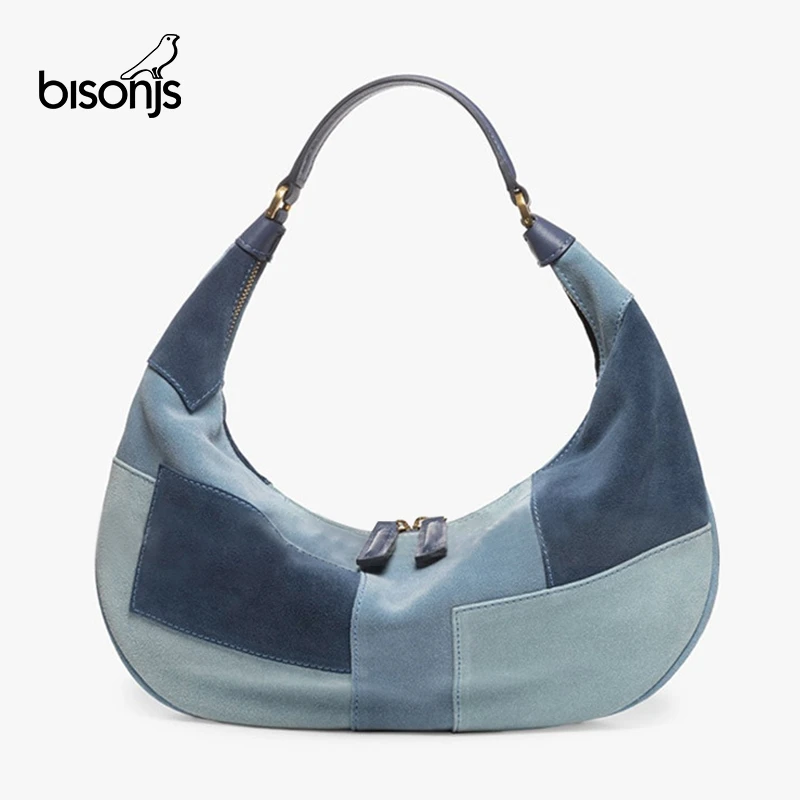 

Vintage Denim Stitching Women Underarm Bag Fashion Ladies Contrast Color Small Shoulder Bags Female Armpit Bag Baguette Handbags
