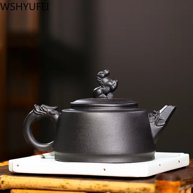 Nagy Kapacitás 350 Ml Yixing Tea Edény Lila Agyag Teáskanna Szépség Vízforraló Nyers Érc Fekete Iszap Kézzel Készített Szett Testreszabott Nyakkendő Guanyin - Image 2