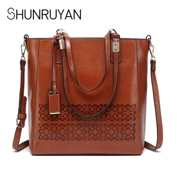 

SHUNRUYAN Hollow Out Bucket Bag for Women Design Bucket Shape Bag Flower PU Leather Shoulder Bag Retro Crossbody Bag Gifts