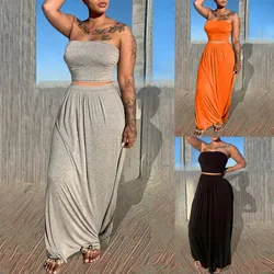 Jaycosin sexy a linha meados de saia de duas peças conjunto terno feminino sem mangas sólido topo fenda praia longa maxi saia jupe longue femme