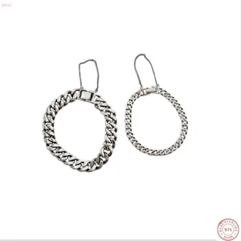 

BOCAI 2020 new style thai silver jewelry S925 pure silver Fashion personality Do old retro Watch button manual Chain Bracelet