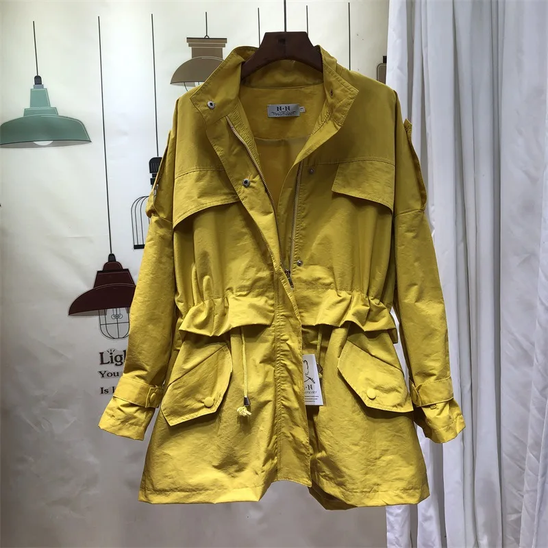 yellow 3 цвета, длинный рукав, красная ветровка, женская, Корейская, свободная, большой размер, повседневная, рабочая, тренд, пальто, Feminino, осень, новинка-80 - Цвет: yellow