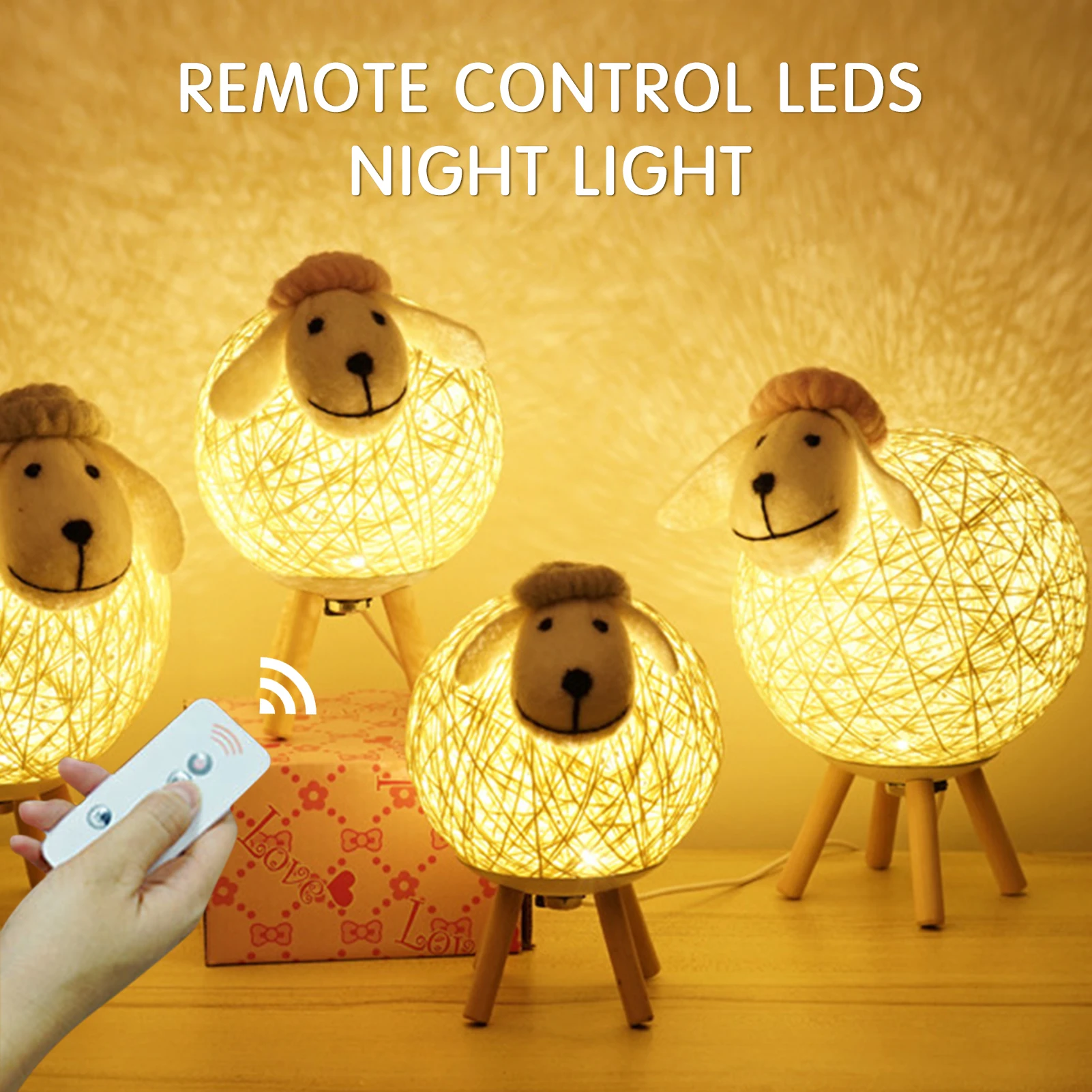 Dimming LEDs Night Light for Kids Cute Sheep Remote Controller Yarn-ball Lampshade Moon Lamp Nursery Lamp USB Baby Night light