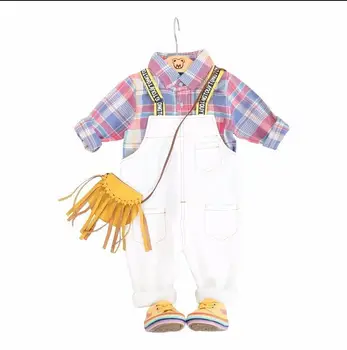 

Autumn Fashion Children Baby Boys Girls Clothes Kids Plaid Shirt Strap Pants 2Pcs/sets Toddler Cotton Clothing Infant Tracksuits