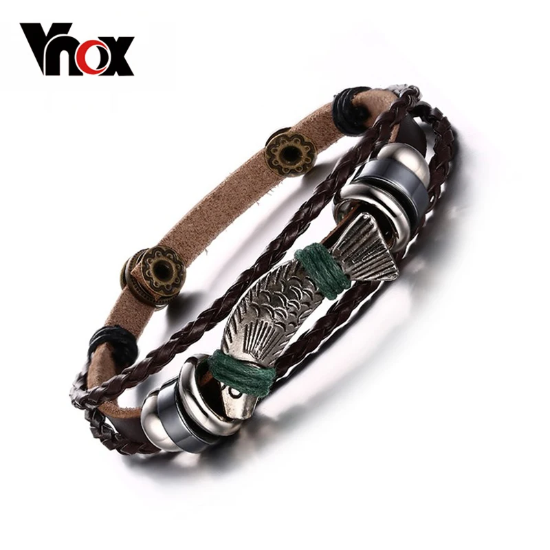 Vnox новинка 2016 22 см Длина Шарм Кожа Веревка Браслеты для мужчин Jewelry Мужчины