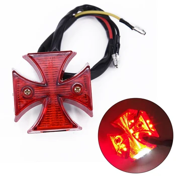 

12V Motorcycle LED Taillight Red Iron Cross Chrome Brake Taillight LED License Plate Light Signal Lamp
