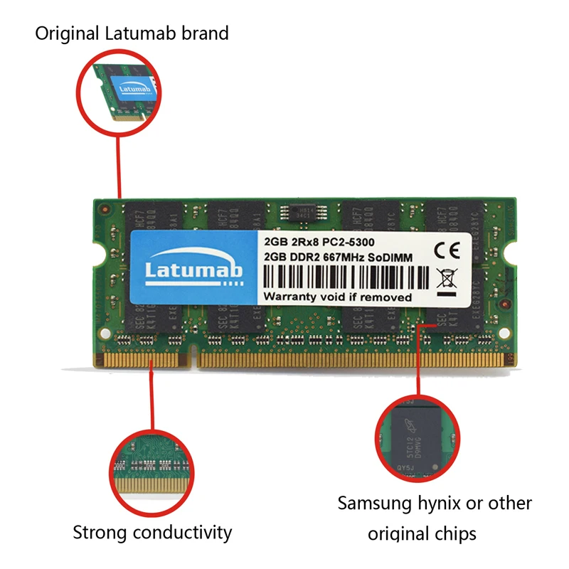 Память для ноутбука Latumab DDR2 2 ГБ 4 667 МГц PC2 5300 память SoDimm ОЗУ 200pin модуль высокого