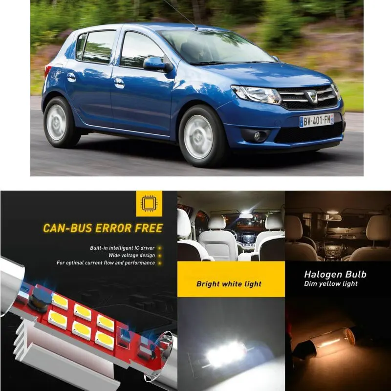 

LED Interior Car Lights For DACIA sandero hatchback sandero ii hatchback Dome map lamp bulb error free