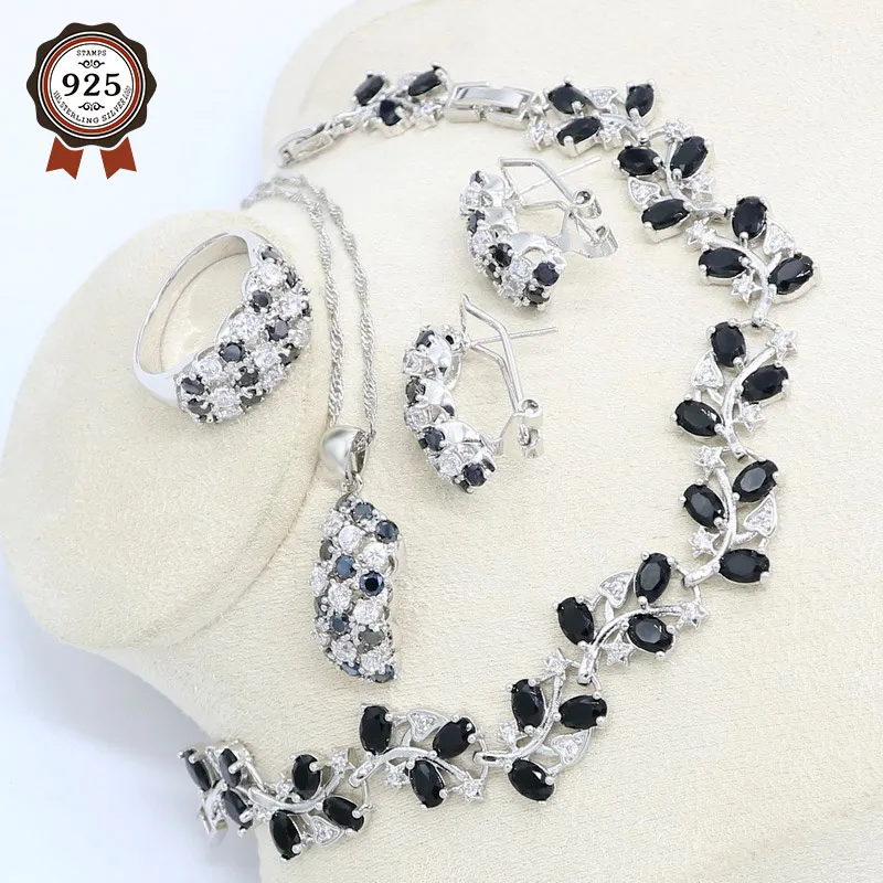 Черный циркон белого цвета с украшением в виде кристаллов Свадебные серебро 925