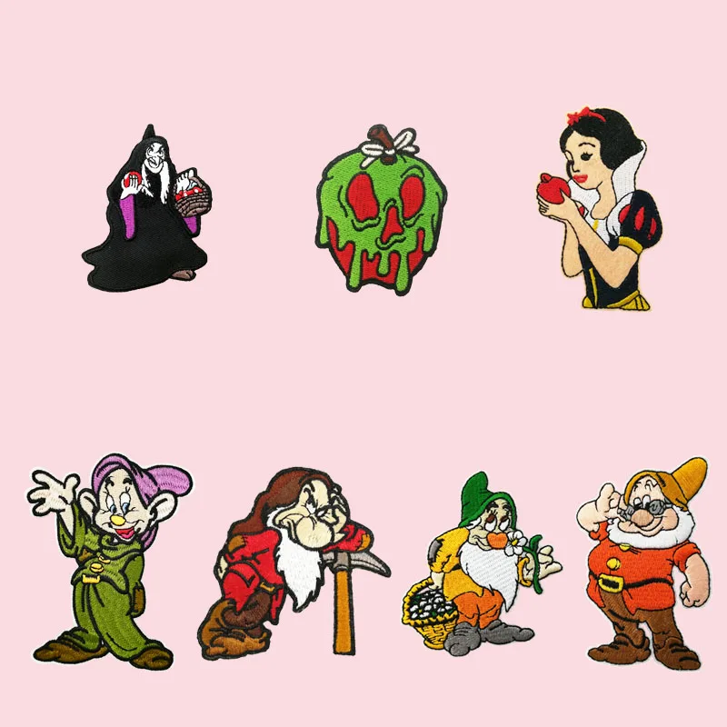 

Snow White & Seven Dwarfs Bashful Princess Poison Apple Iron On Applique Cartoon Gift Embroidered Iron On Patches