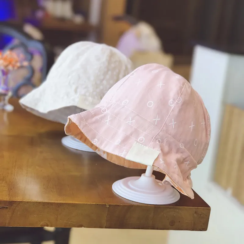 

Lovely Outdoor Baby Hat Infant Girl Sun Hat Cotton Children Kids Summer Beach Cap Double Sided Bucket Hats Unisex