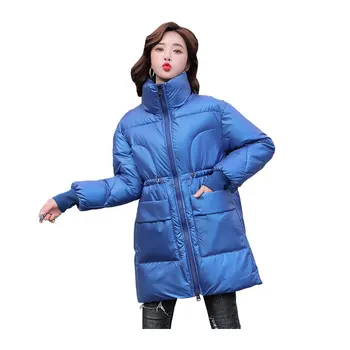 

Women Medium Long Winter Jacket Girls Wide Loose Hooded Glossy Windproof Down Jacket Oversize Cotton padded Parkas Outwear Coat