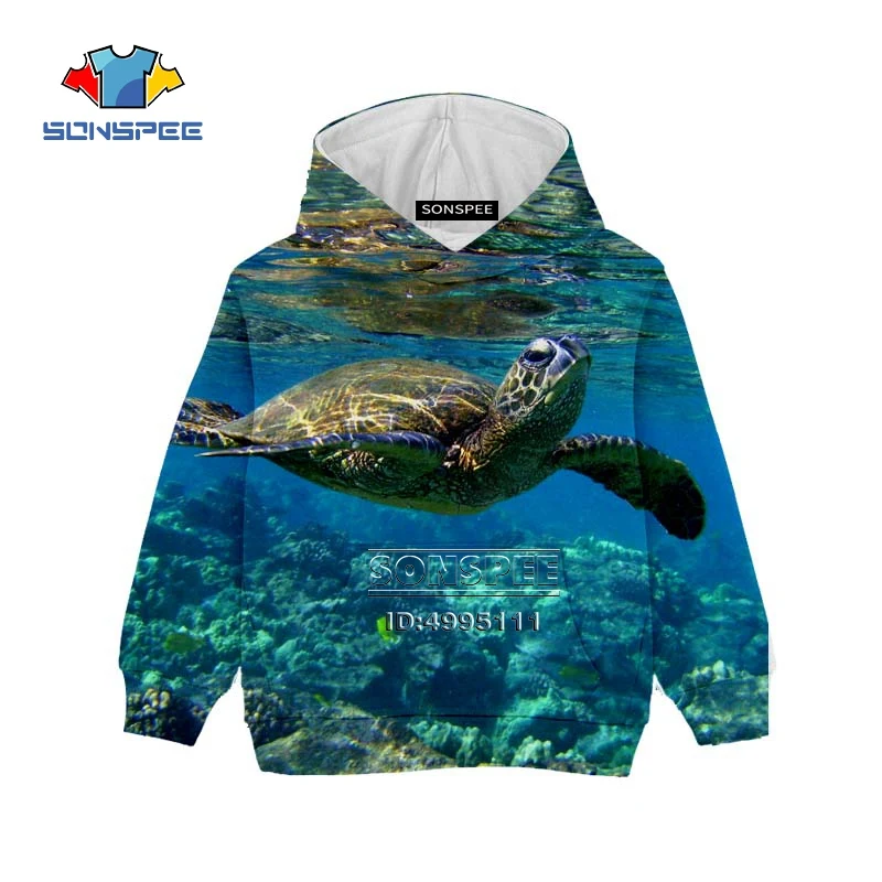 SONSPEE Повседневная Толстовка с капюшоном и объемным принтом черепахи, Дельфина, акулы, толстовки для мальчиков и девочек, детская одежда, осенний свитер - Цвет: 3