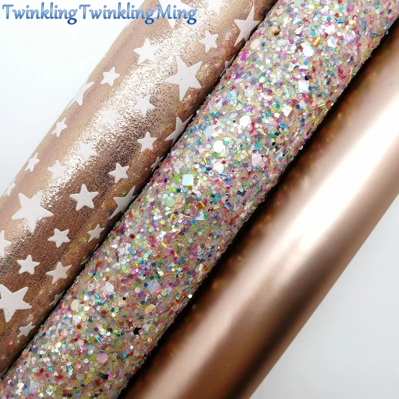 

Mixed Colors Glitter Fabirc, Faux Leather Fabric, Stars Synthetic Leather Fabric Sheets For Bow A4 21x29CM Twinkling Ming XM607