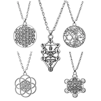 

5Pcs Vintage Eternal Engrave Flower Tree Furit Egg Of Life Pendant Necklace 7 Chakras Healing Celtics Knot Jewelry