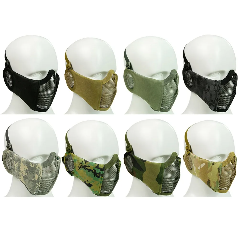 Foldable Military Tactical Paintball Mask Skull Lower Half Face Steel Mesh Mask CS Wargame Hunting Ear Protective Airsoft Masks