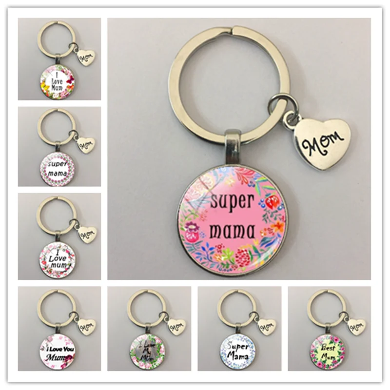 Модный брелок для ключей Super Mom стеклянный круглый I Love Mum Queto подвесные аксессуары