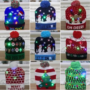 

1Pc LED Christmas Hats Beanie Sweater Christmas Santa Light Up Knitted Winter Hat for Kid Adult Christmas Party Warmer Cap