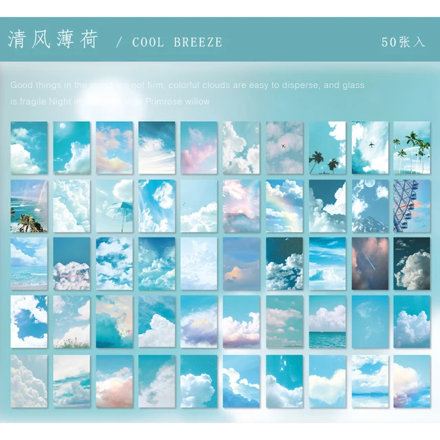 Yoofun 50 Sheets Natural Scenery&Art Paintings Stationery Stickers Book Aesthetic Landscape Cute Bullet Journaling Decor Sticker V