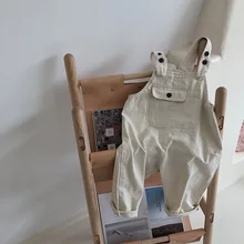 Новинка года; сезон весна; корейский стиль; Детские однотонные штаны на подтяжках; Свободные Комбинезоны для маленьких мальчиков и девочек; повседневные Комбинезоны для детей ясельного возраста