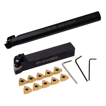 

SHGO HOT-10Pcs WNMG080404 Carbide Inserts +MWLNR2020K08 & MWLNR 08 Lathe Arbors +3 Wrenches