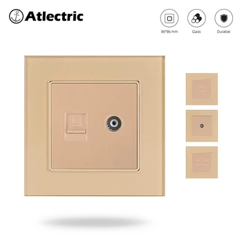 

Atlectric Glass Panel Rj45 Wall Socket Internet Socket Computer PC TV Data Interface Socket Tempered Glass Panel Outlet Plug