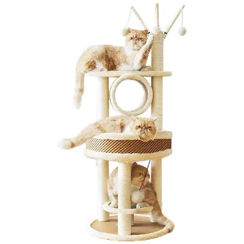 

Cat Climbing Tower Tree Tough Rattan Multi-Level Cats Tower with Big Nest Pet Branch Tunnel Kitten Scratching Post Board