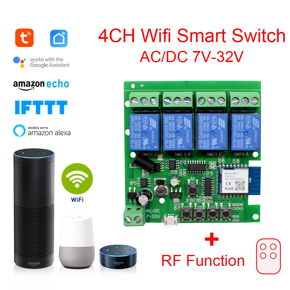 Módulo de interruptor WiFi para el hogar, Control inteligente por aplicación remota para Smart life, Tuya, Relé inalámbrico, con Alexa y Google Home
