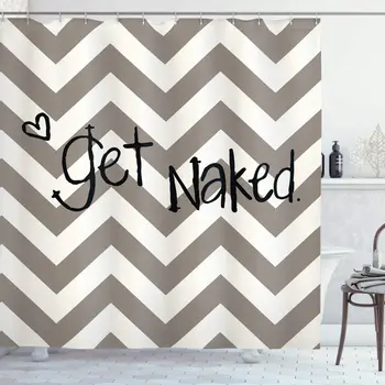 

Saying Shower Curtain Get Naked Phrase with a Little Heart on Zig Zag Backdrop Hand Drawn Style Cloth Fabric Bathroom Decor