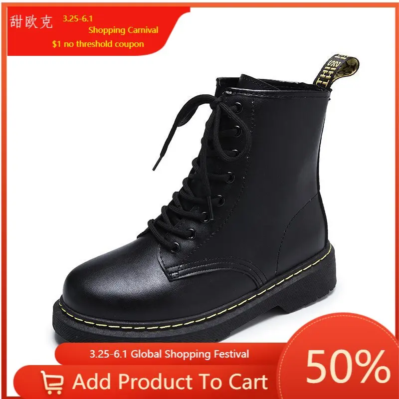 2020 mujer blanco zapatos PU botas de invierno otoño suela plana zapatos de mujer Zapatos de tacón de encaje diario botas calzado de mujer tamaño 35-40