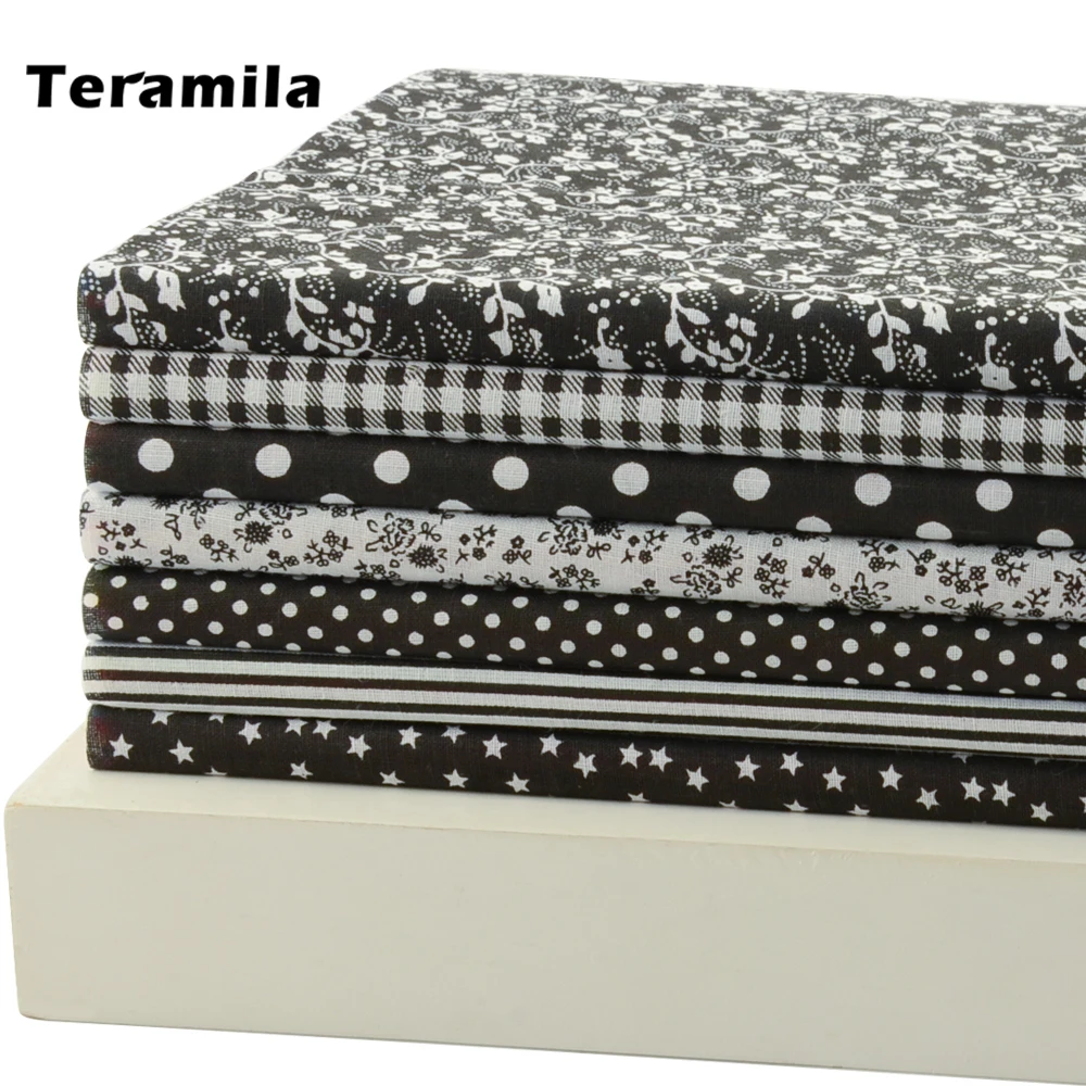 Teramila 7PCS Dark Color Series 100% Plain Cotton Fabric Charm Pack for DIY Quilting Patchwork Tecido Patchwork Telas Decoration