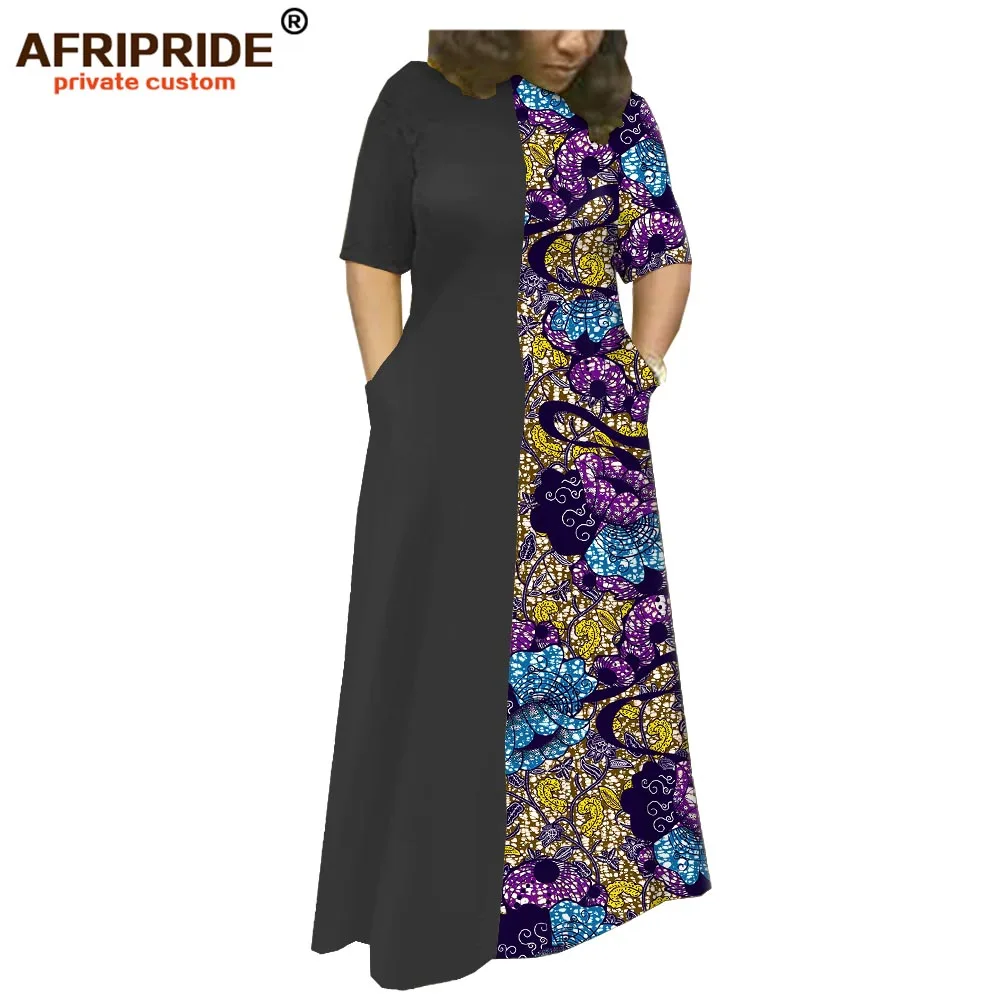 Африканские платья с принтами для женщин AFRIPRIDE, изготовленные на заказ, короткие рукава, длина до пола, для женщин, Хлопковое платье A1925039 - Цвет: 484J