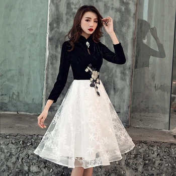 

Long-sleeved slim dress small dress skirt 2019 new banquet party nightclub host stage performance dress mid-length dress skirt