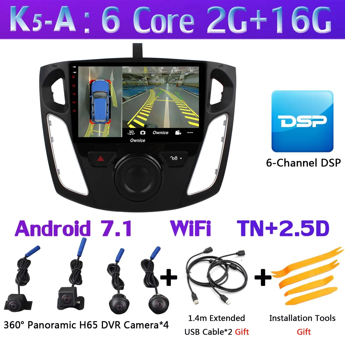 360 ° панорамная 4 × камера 4G LTE Android 9,0 4+ 64G SPDIF DSP CarPlay Автомобильный мультимедийный плеер для Ford Focus 3 mk3 2012- gps радио - Цвет: K5-A