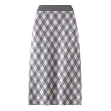 Женская клетчатая трикотажная юбка, Женская Осенняя зимняя утолщенная новая Корейская высокая талия, облегающая юбка, прямые длинные юбки ML296