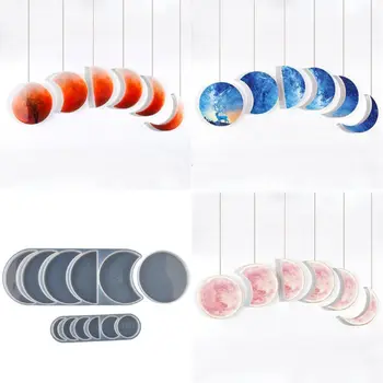 

Moon Phase Pendant Resin Mold Crescent Moon Geode Agate Silicone Mold Lunar Eclipse Quarter Full Moon Plant Craft Tools