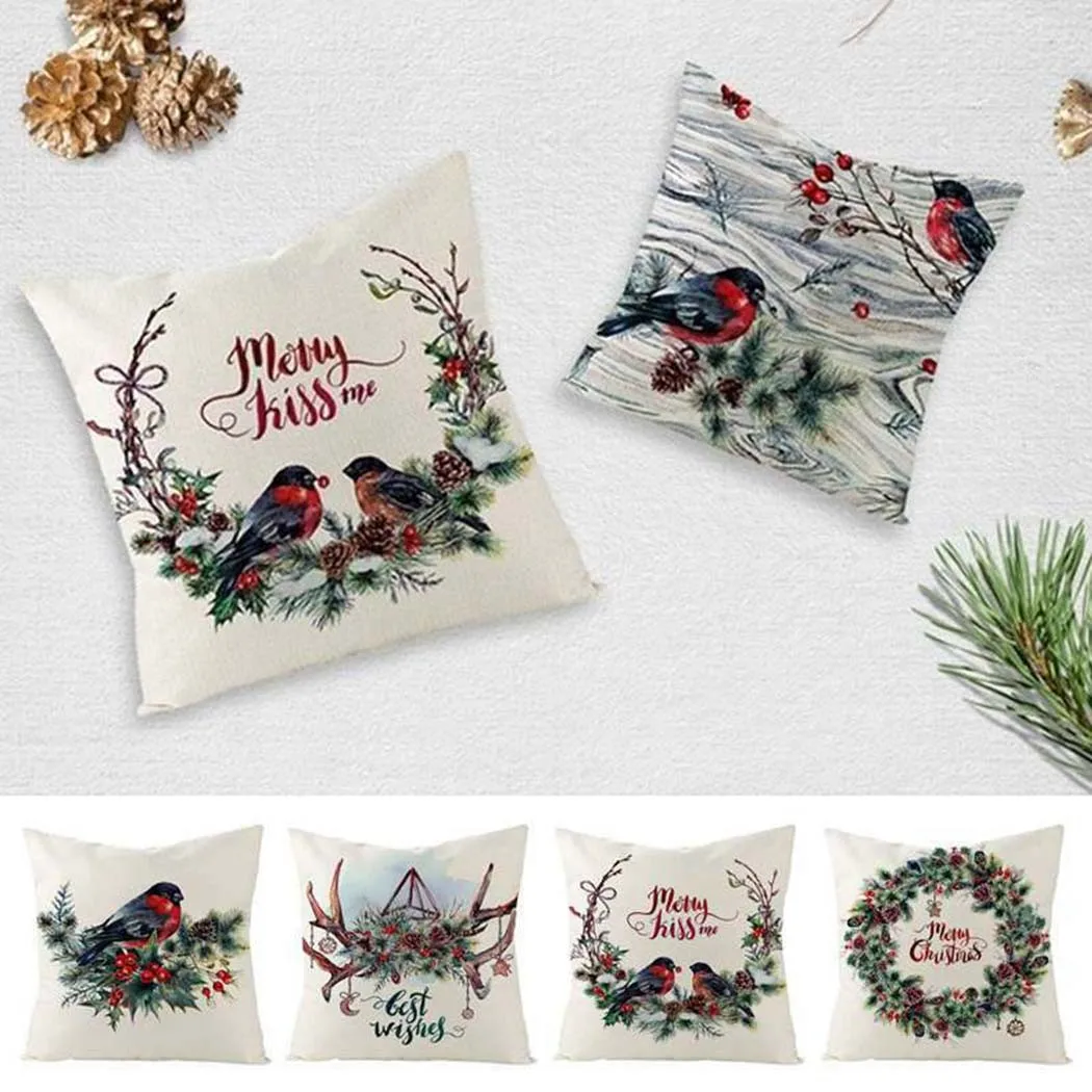Christmas Pillowcase Cushion Covers 45x45cm Sofa Decoration Gift Letter Print Linen Pillow Cover For Home Xmas Ornament 2021