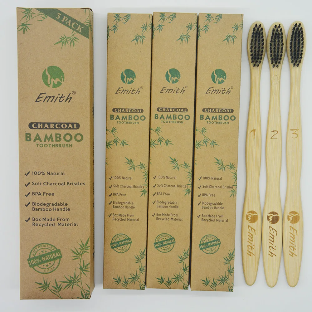 

3pcs in1BOX 100 % natural environmental friendly bamboo charcoal toothbrush