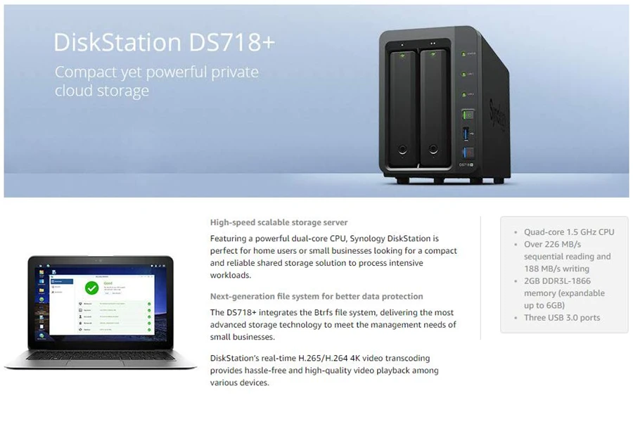 Synology 2 bay NAS DiskStation DS718+(бездисковый