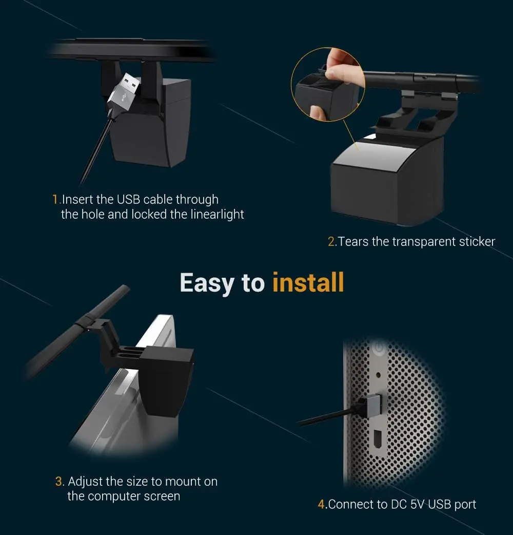 Питаемые через USB порт монитора компьютера свет ScreenBar e чтение LED Настольная лампа