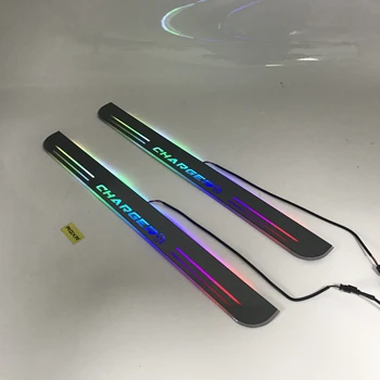 

Acrylic door sill plate strip with led decorative welcome light moving door scuff for dodge charger