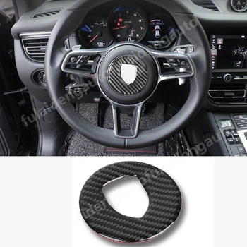 

For Porsche 911 Macan Cayenne Steering Wheel Carbon fiber Logo Emblem Decorative frame Sticker cover trim Car Styling