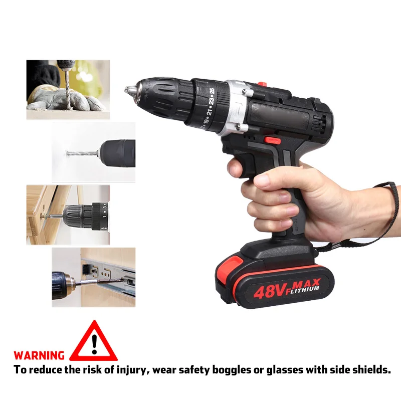 48V Electric Hammer Drill Cordless Drill Woodworking Tool Rechargeable Woodworking Drills  ALI88
