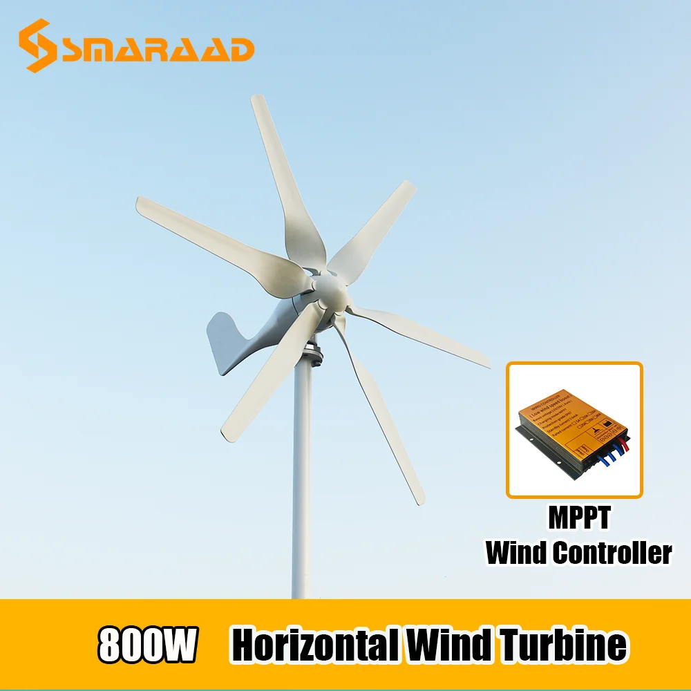 

New Arrival Free Energy 6 Blades 800W 12V 24V Wind Turbine Generator Windmill Low Wind Speed Start With MPPT Controller Homeuse