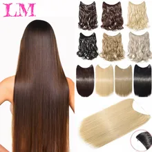 Лм мода 24 ''невидимая проволока для наращивания волос секретная Рыбная линия Шиньоны Длинные волнистые настоящие натуральные синтетические