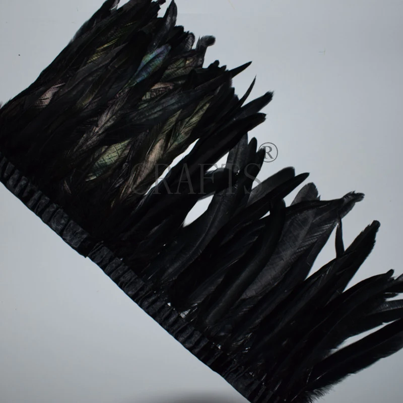 10 Yards Rooster Feather Trims 25-30cm Coque Feather Strung Chicken Feather Trimming Dress/Skirt /Costume Carnival Decoration - Color: Black