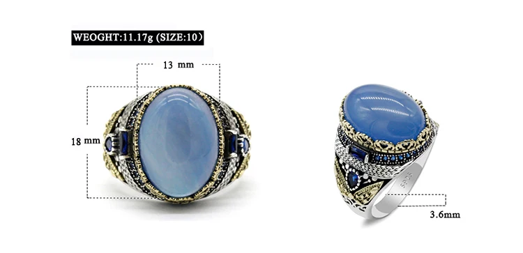 Pure 925 Sterling Silver Men Ring With Natural Agate Stone