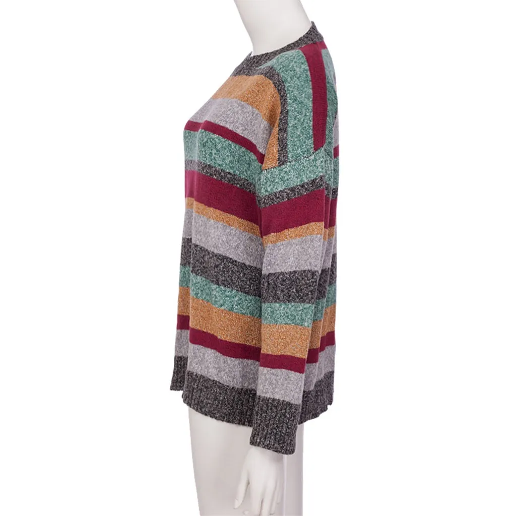 Pull Femme Hiver Dames пуловер размера плюс Женский вязаный лоскутный полосатый свитер с длинным рукавом и круглым вырезом Топ