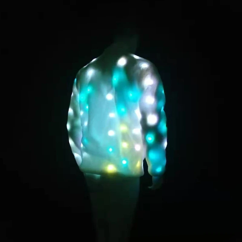 Unique Light Up LED Faux Fur Jacket Coat for Men Funny Men's Stand Collar Faux Fur LED Stage Jacket Coat Plus Size